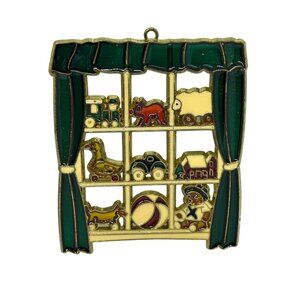 VTG Enamel Metal‎ Christmas Ornament Window Toys Design Theme Square Suncatcher